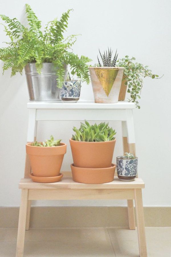 IKEA Hack paint stool for a fun plant stand. 